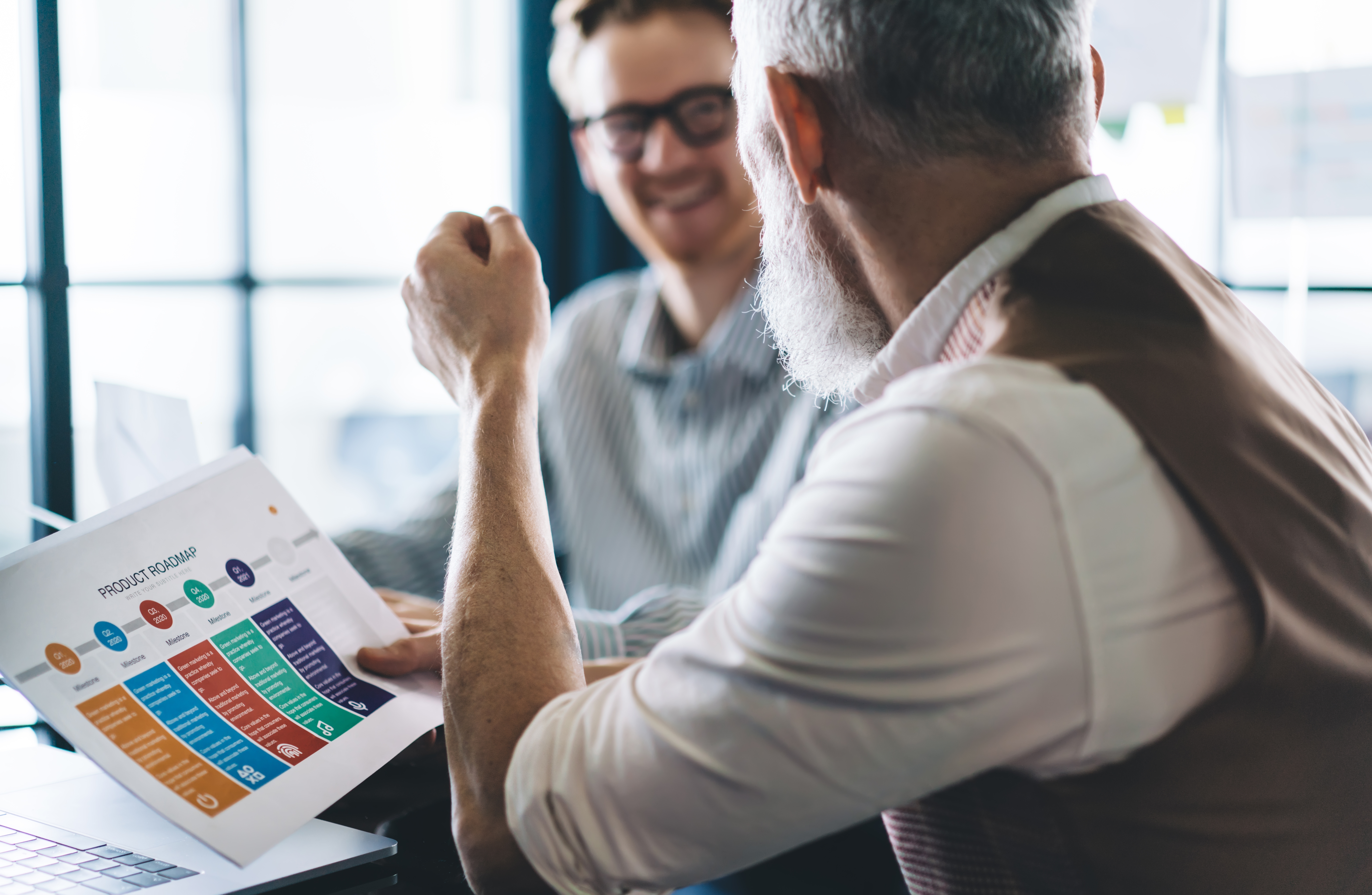 Two people creating a career development roadmap